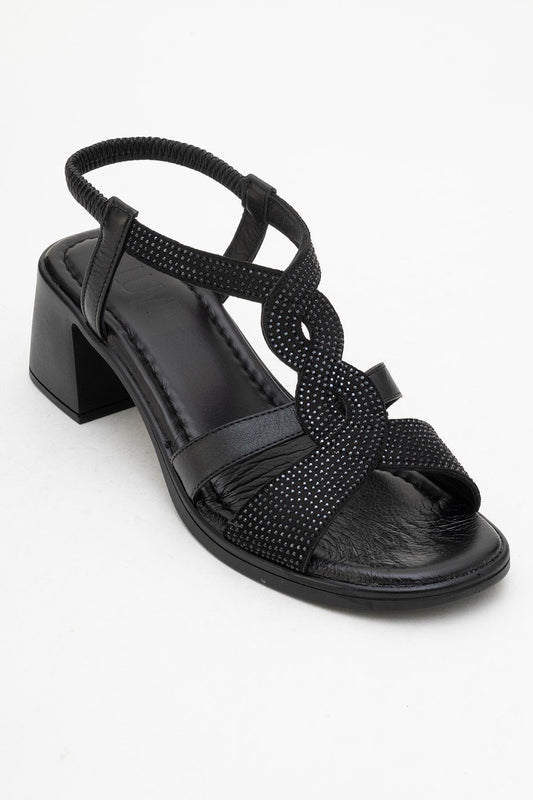 Sandalia gruesa Dolen de cuero negro (mujer)