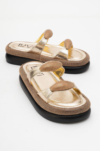 Finery Gold Embellished Platform Slide (Women)