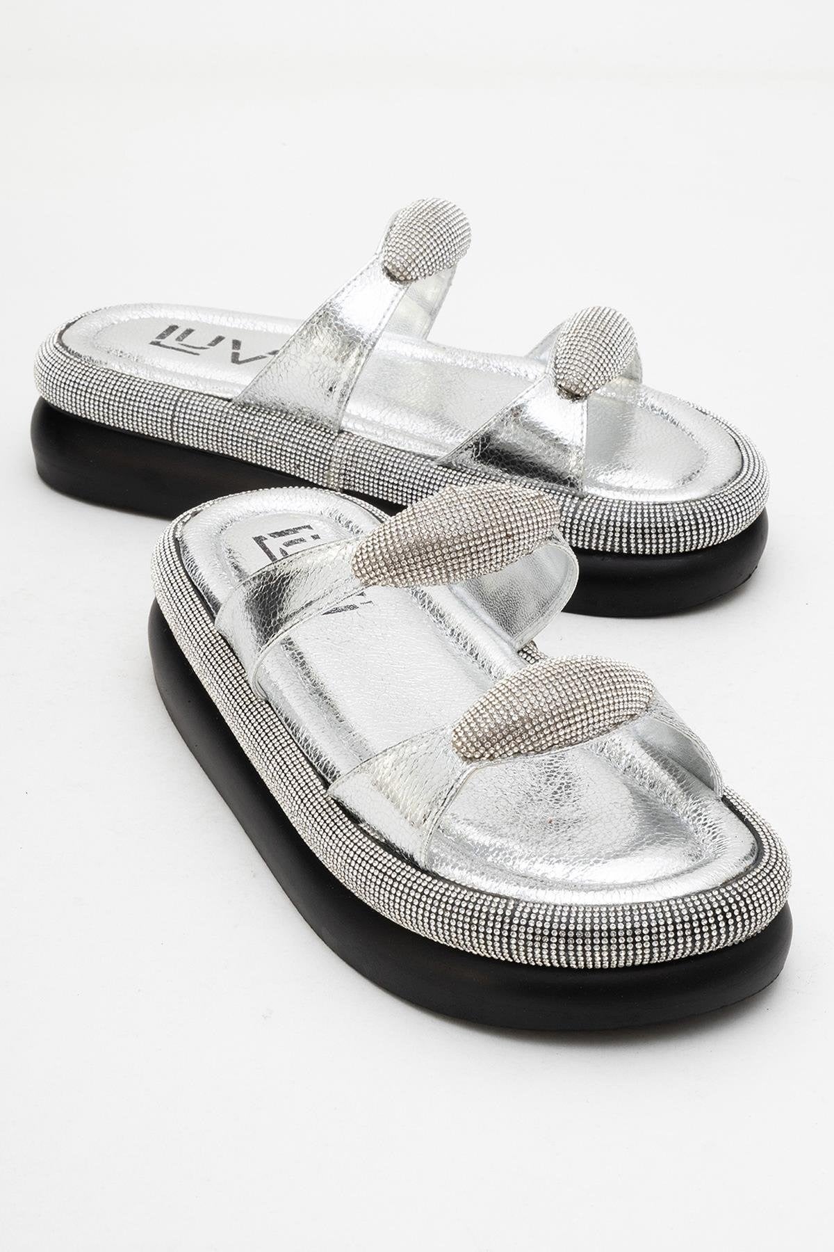 Finery Silver Embellished Platform Slide (Women)