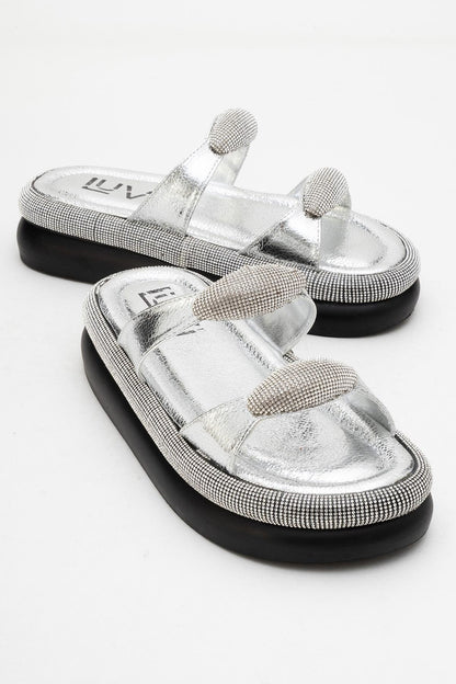 Finery Silver Embellished Platform Slide (Women)