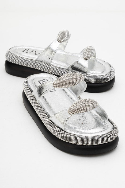 Finery Silver Embellished Platform Slide (Women)