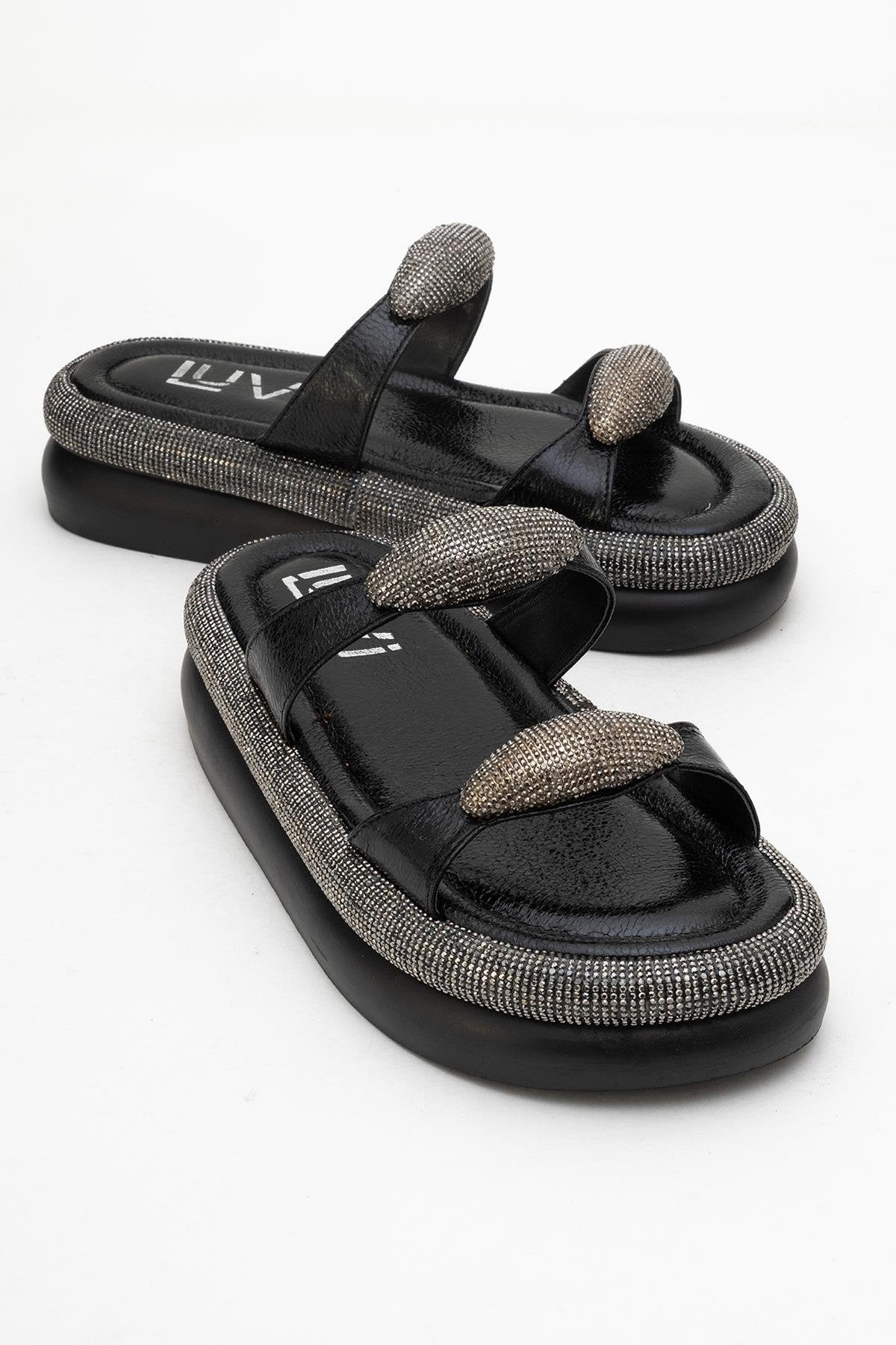 Finery Black Embellished Platform Slide (Women)