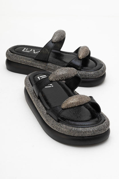 Finery Black Embellished Platform Slide (Women)