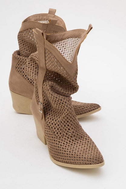 Larry Dark Beige Elasticated Block Heel Boot (Women)