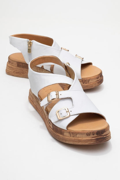 Levine White Leather Buckled Side-Zip Sandal (Women)