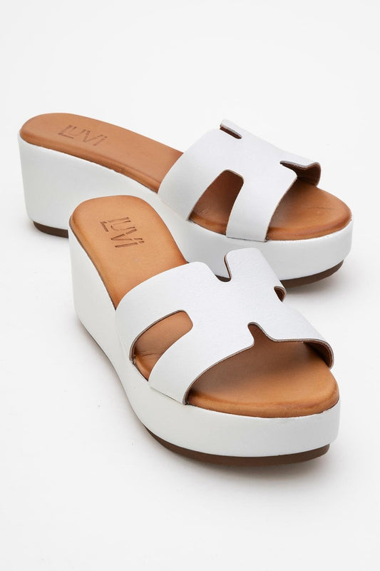 Lia White Leather Platform Slide (Women)
