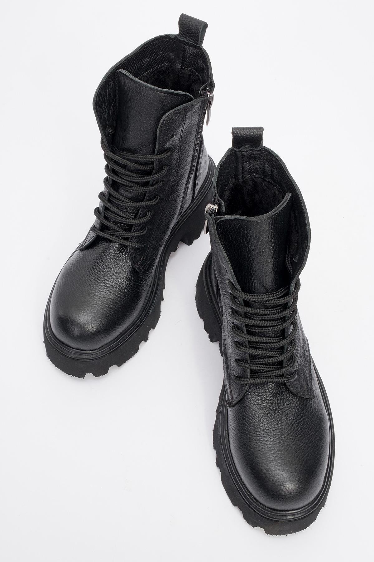 Tina Black Leather Ankle Boot (Women)