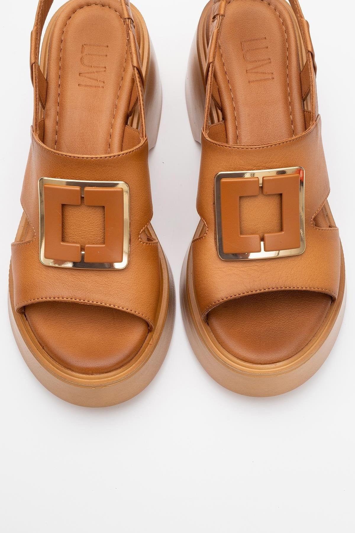 Lucia Cognac Brown Leather Buckle Platform Sandal (Women)
