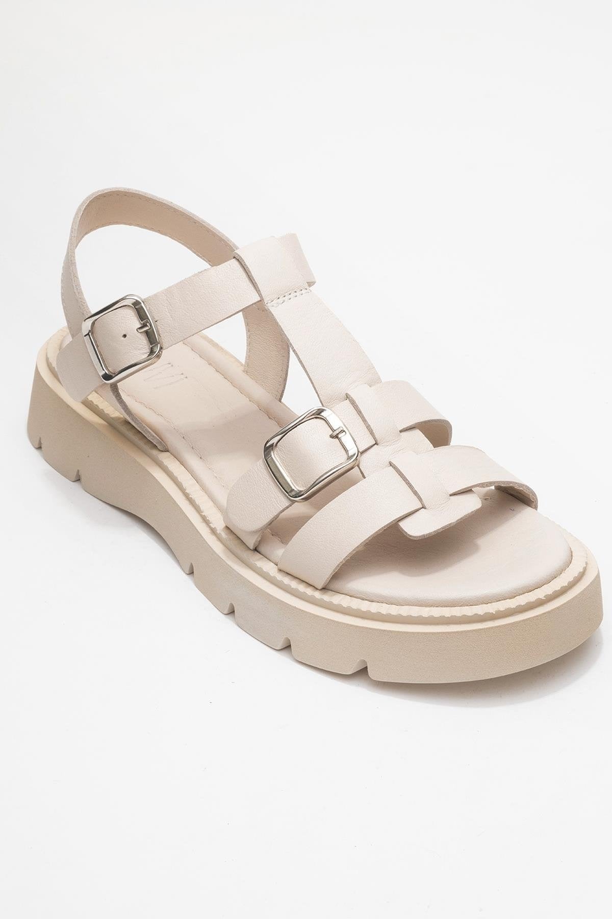 Melvin Beige Leather Sandal (Women)