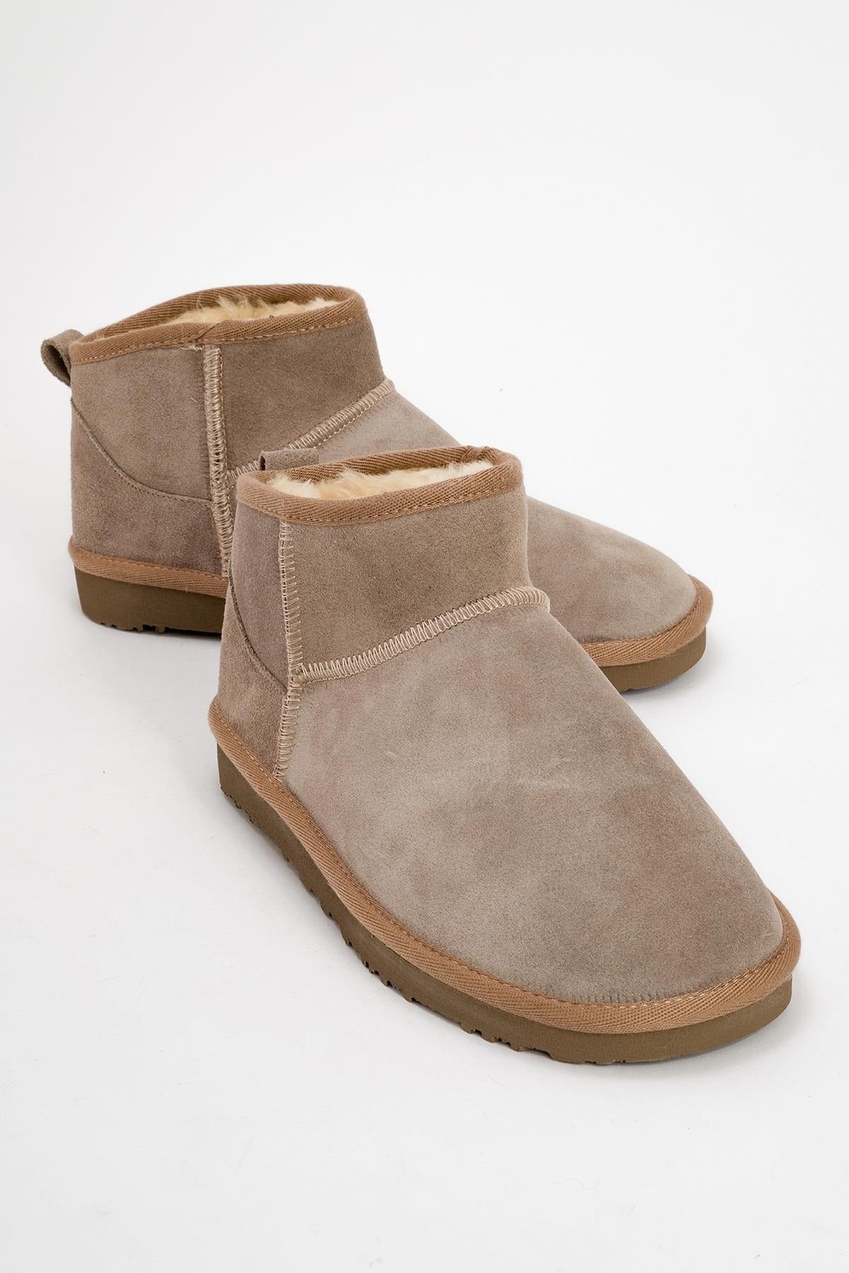 Pair Beige Suede Leather Ankle Boot (Women)
