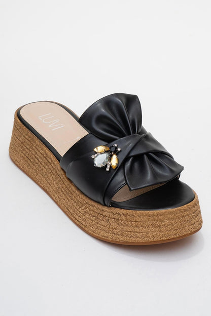 Shara Black Bow & Bee Buckle Platform Sandal (Women)