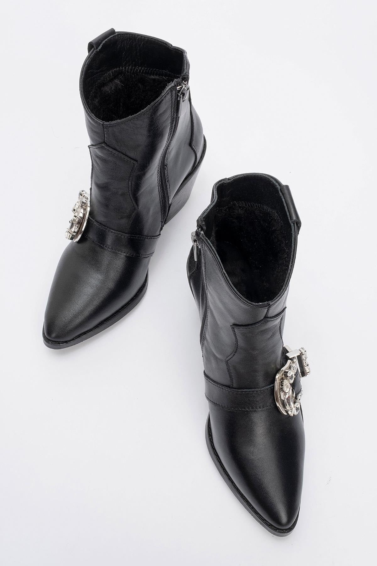 Any Black Leather Jeweled Boot (Women)