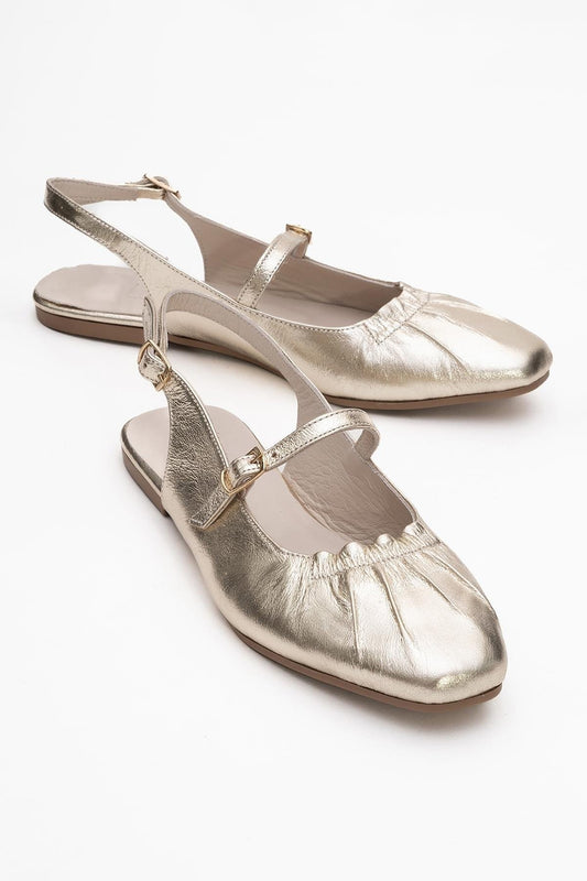 BRITNEY Gold Leather Closed-Toe Sandal (Women)