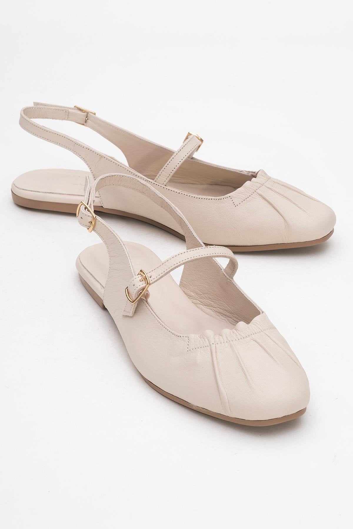 BRITNEY Beige Leather Closed-Toe Sandal (Women)