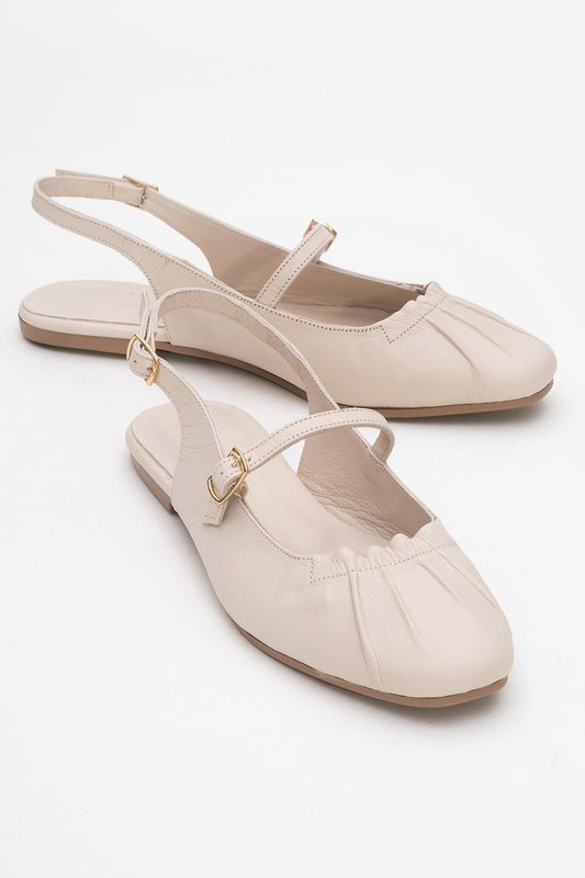 BRITNEY Beige Leather Closed-Toe Sandal (Women)