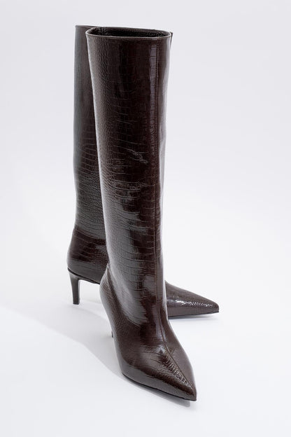 Camila Brown Printed Knee High Boot (Women)
