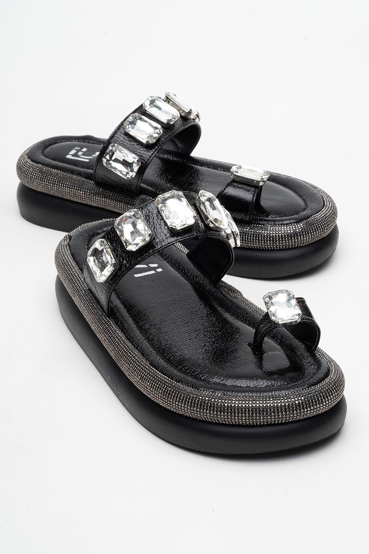 Evans Black Jeweled Platform Sandal (Women)