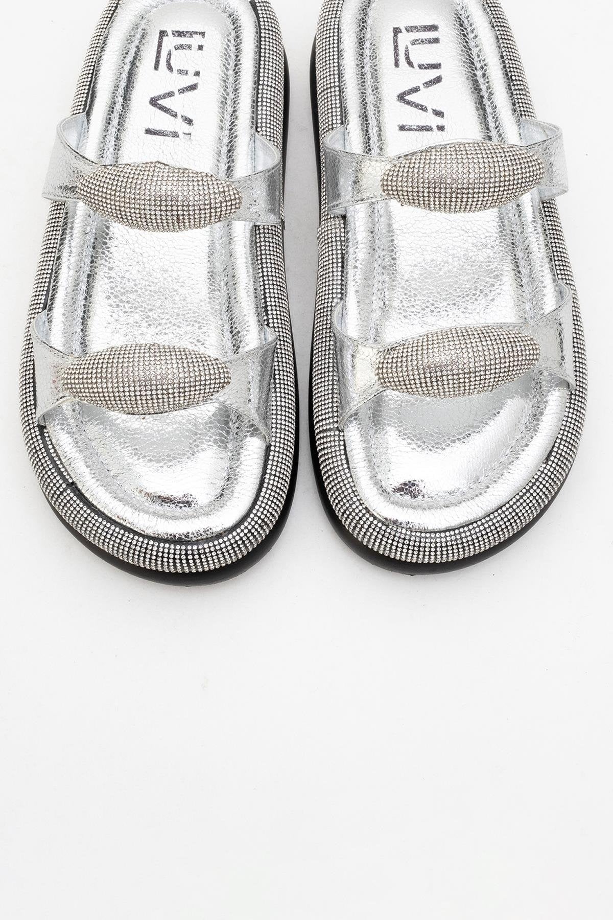 Finery Silver Embellished Platform Slide (Women)