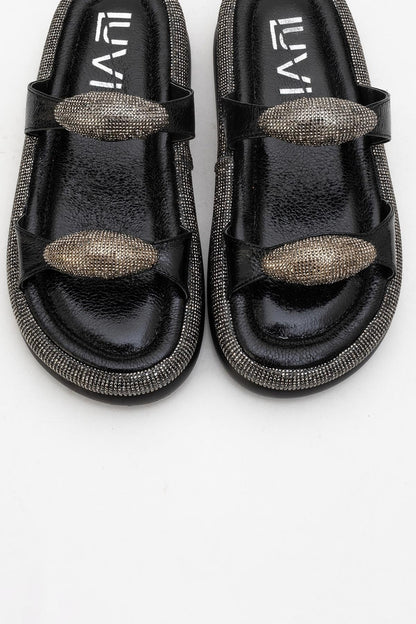 Finery Black Embellished Platform Slide (Women)
