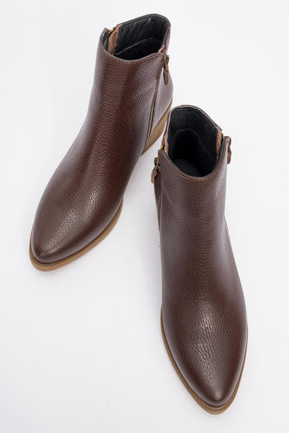 JAYER Brown Leather Double-Zip Block Heel Boot (Women)