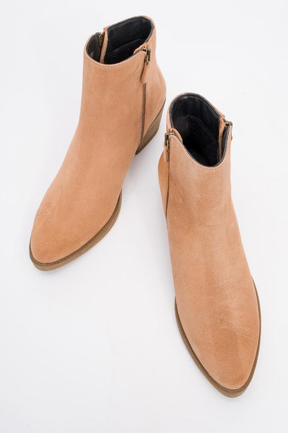 JAYER Dark Beige Leather Double-Zip Block Heel Boot (Women)