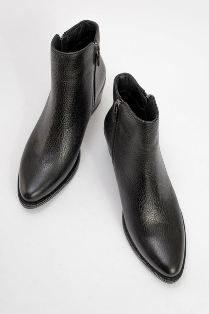 JAYER Black Leather Double-Zip Block Heel Boot (Women)