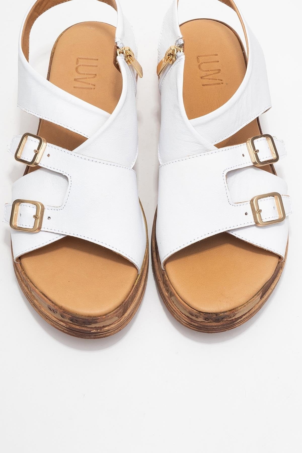 Levine White Leather Buckled Side-Zip Sandal (Women)