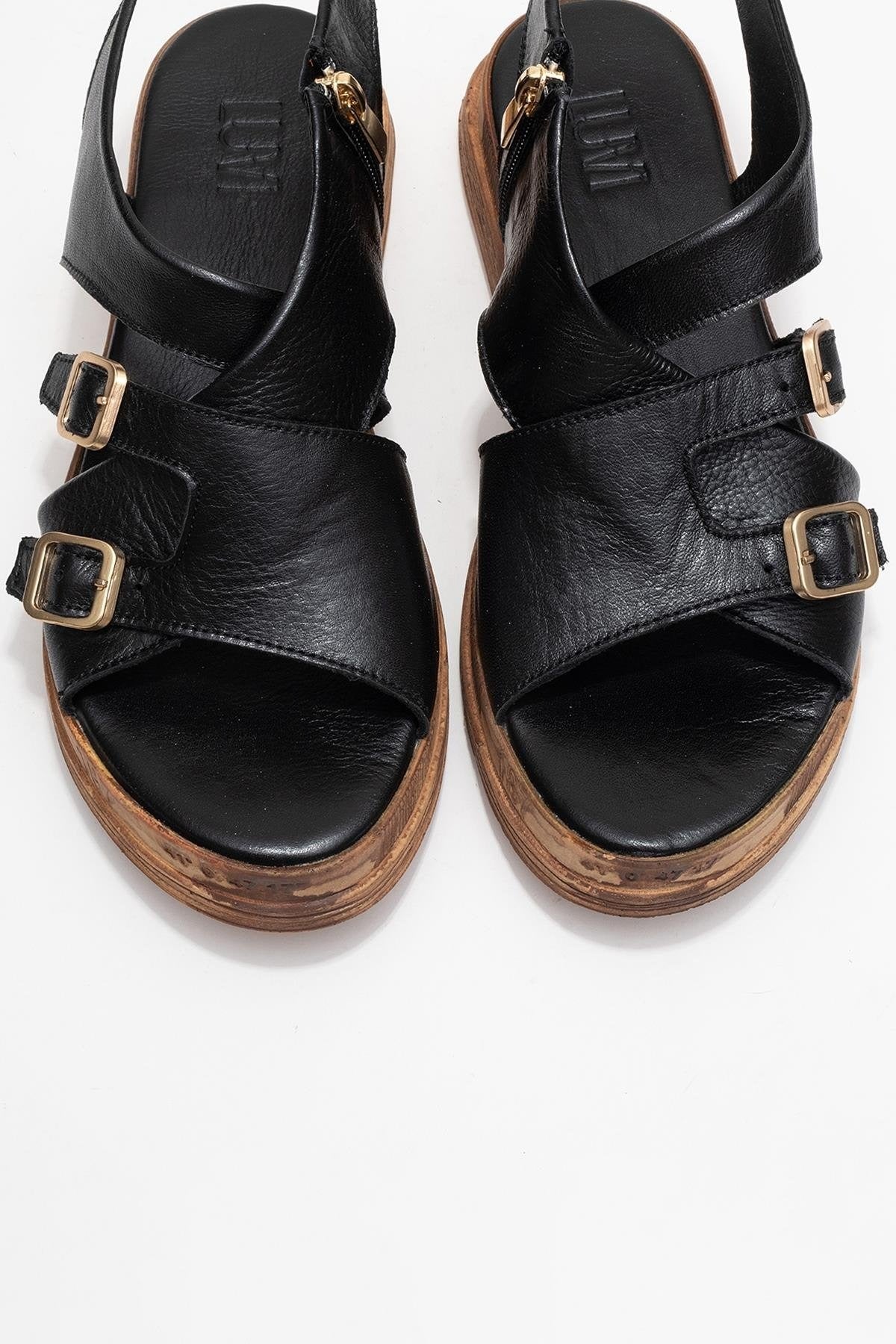 Levine Black Leather Buckled Side-Zip Sandal (Women)