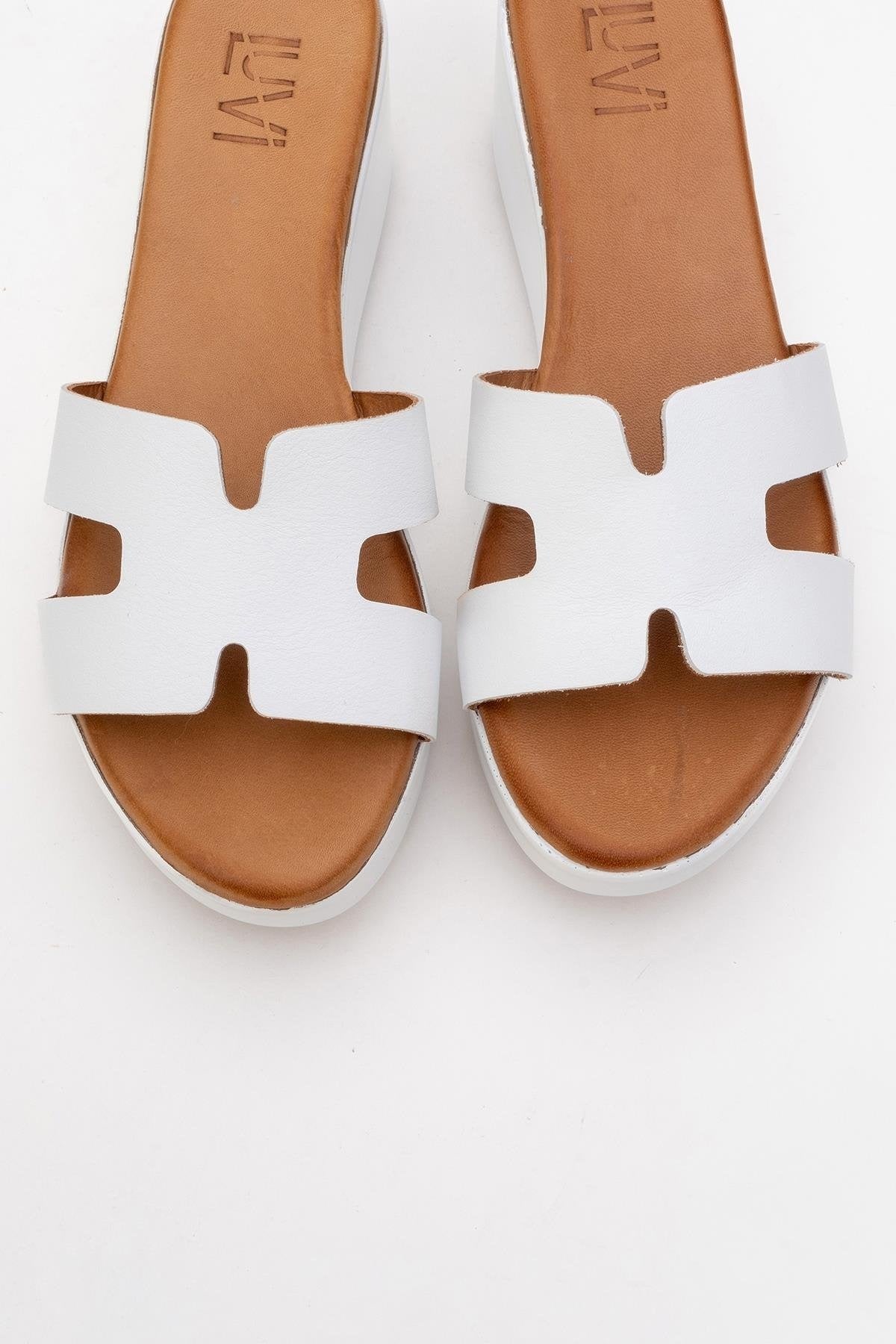 Lia White Leather Platform Slide (Women)