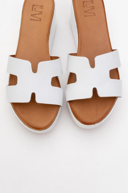 Lia White Leather Platform Slide (Women)