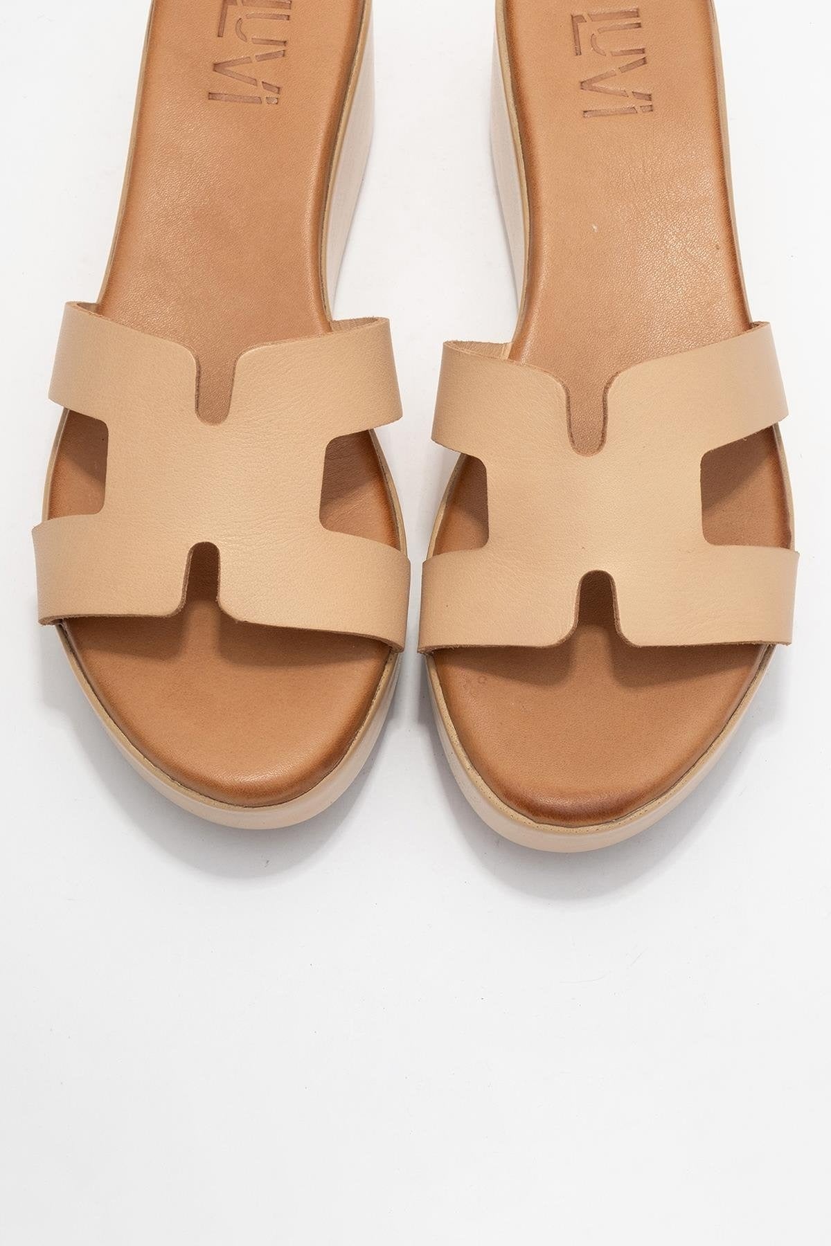 Lia Dark Beige Leather Platform Slide (Women)