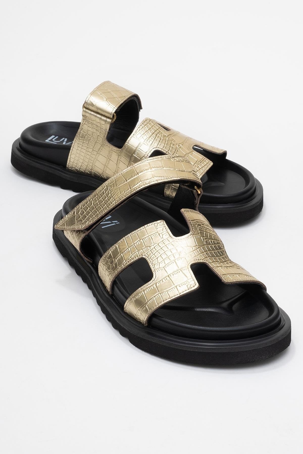 Loana Gold Leather Slide Sandal (Women)