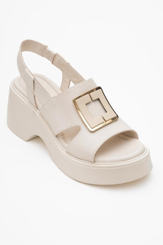 Sandalias de plataforma Lucia de cuero beige con hebilla (Mujer)