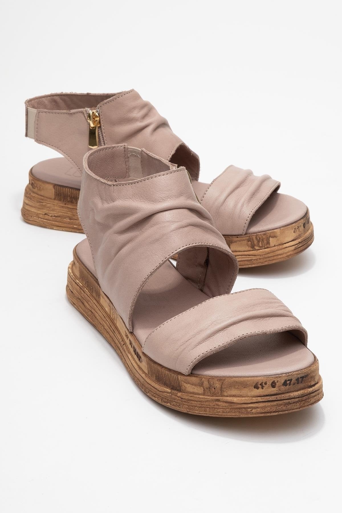 Lunas Stone Leather Side‑Zip Flat Heel Sandal (Women)