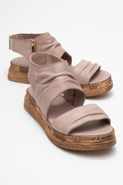 Lunas Stone Leather Side‑Zip Flat Heel Sandal (Women)