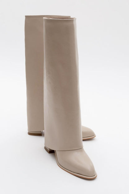 Maybe Beige Chunky Heel Boot (Women)