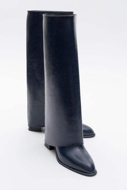 Maybe Navy Chunky Heel Boot (Women)