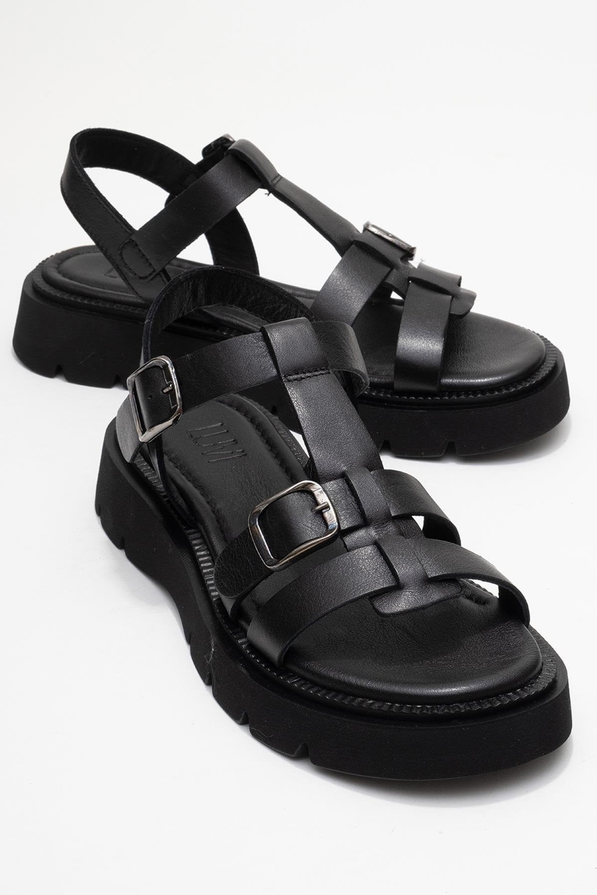 Melvin Black Leather Sandal (Women)