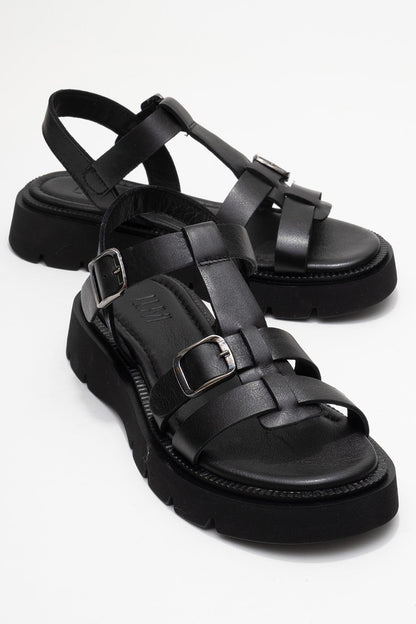 Melvin Black Leather Sandal (Women)