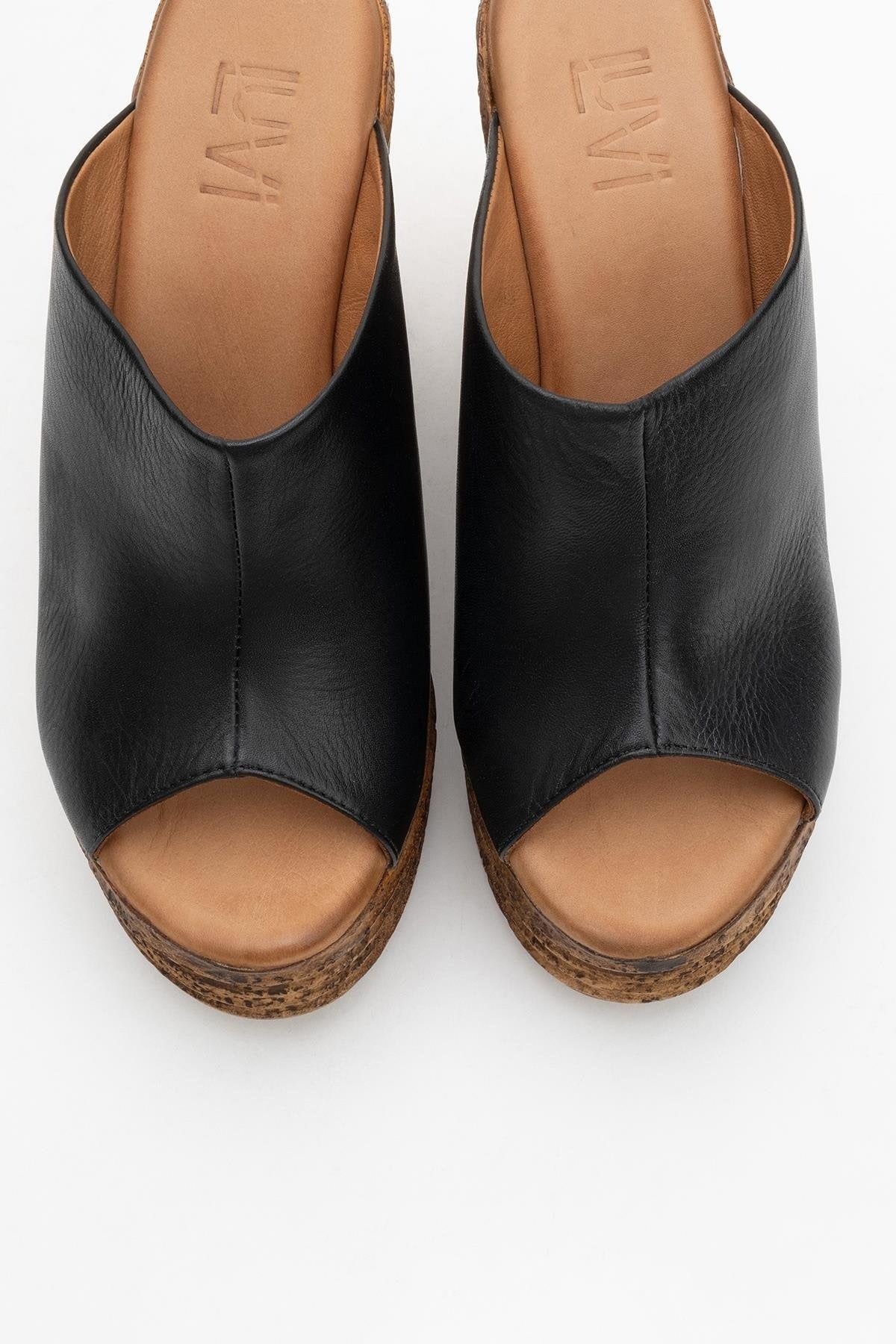 Nelly Black Leather Platform Slide (Women)