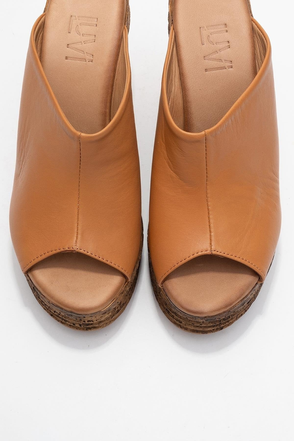 Nelly Cognac Brown Leather Platform Slide (Women)