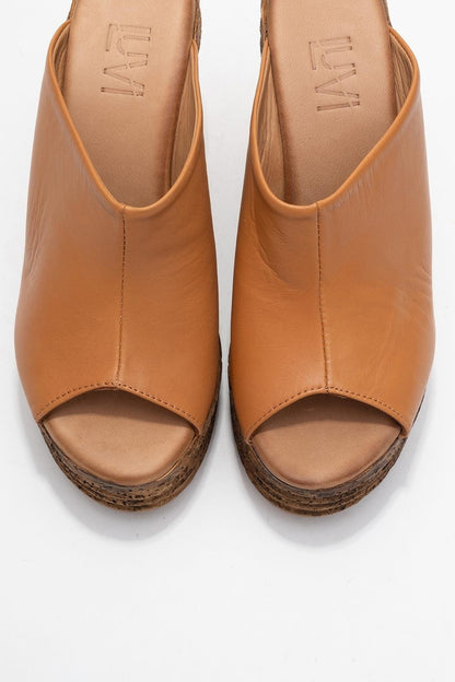 Nelly Cognac Brown Leather Platform Slide (Women)