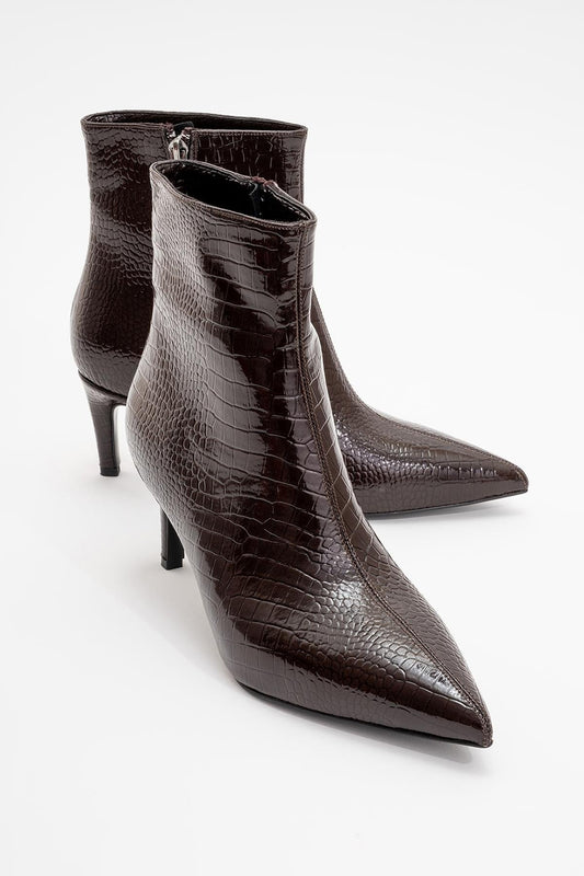 Noya Brown Pattern Stiletto Boot (Women)