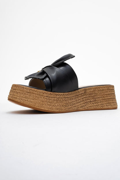 Shara Black Bow & Bee Buckle Platform Sandal (Women)