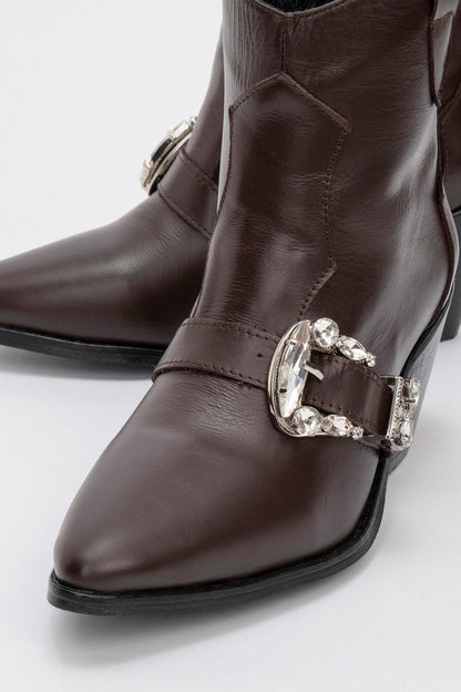 Any Brown Leather Jeweled Boot (Women)