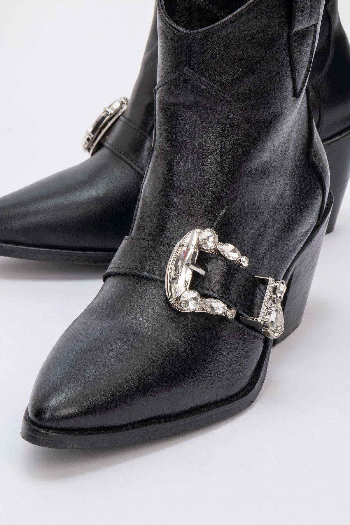 Any Black Leather Jeweled Boot (Women)
