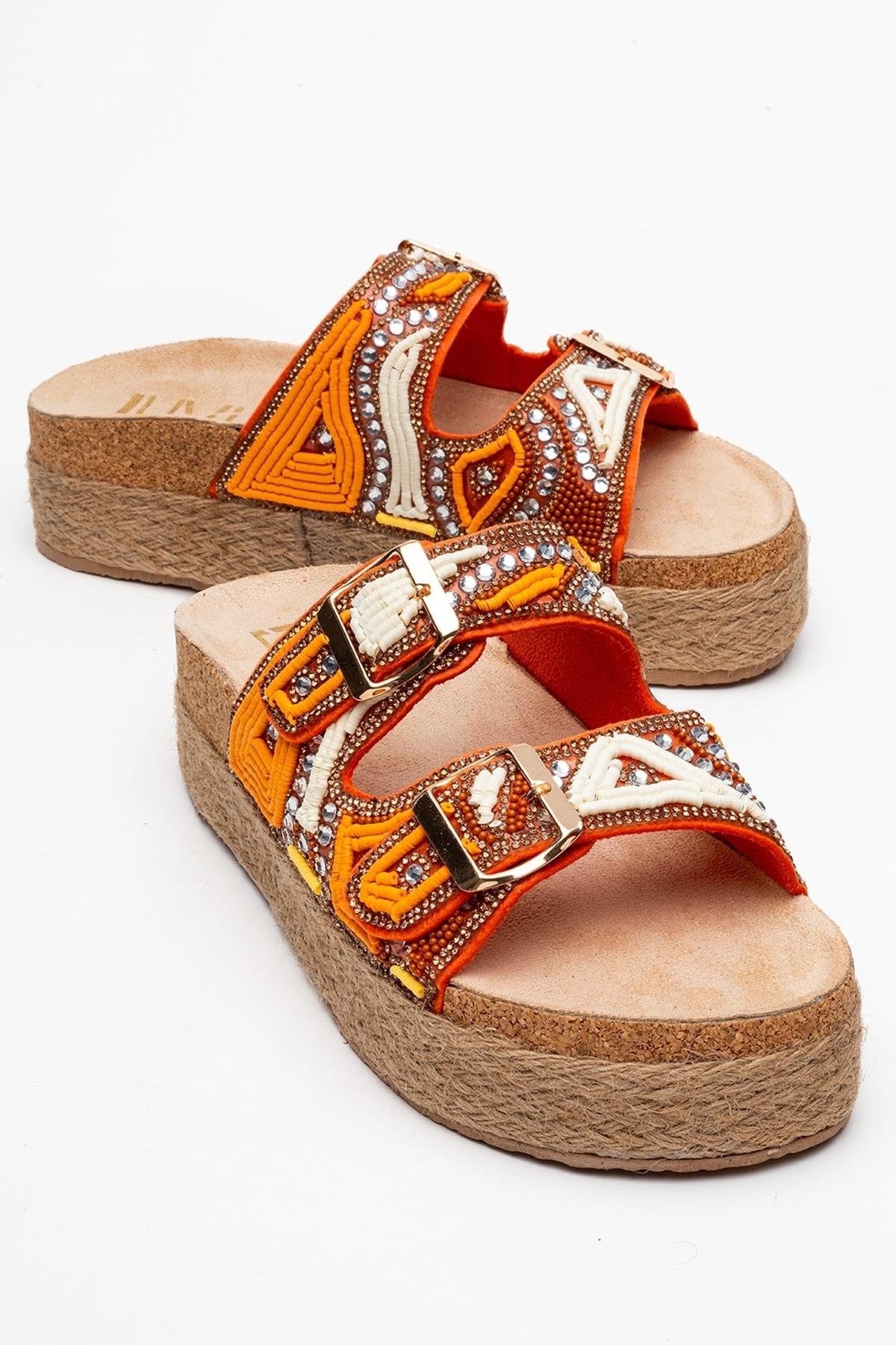 Bobby Orange Beaded Straw Platform Slide (Women)