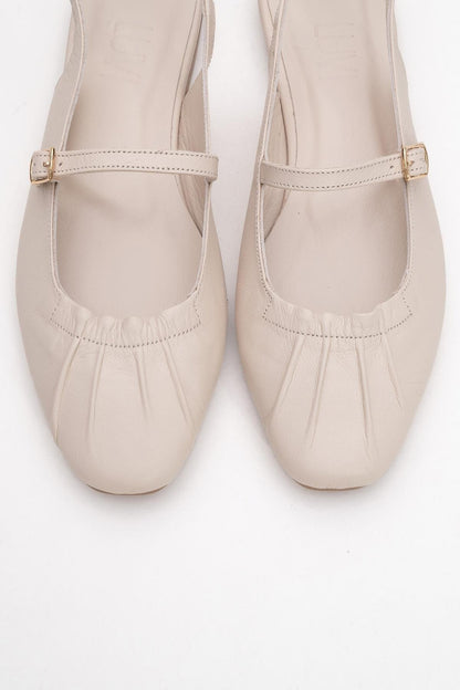 BRITNEY Beige Leather Closed-Toe Sandal (Women)