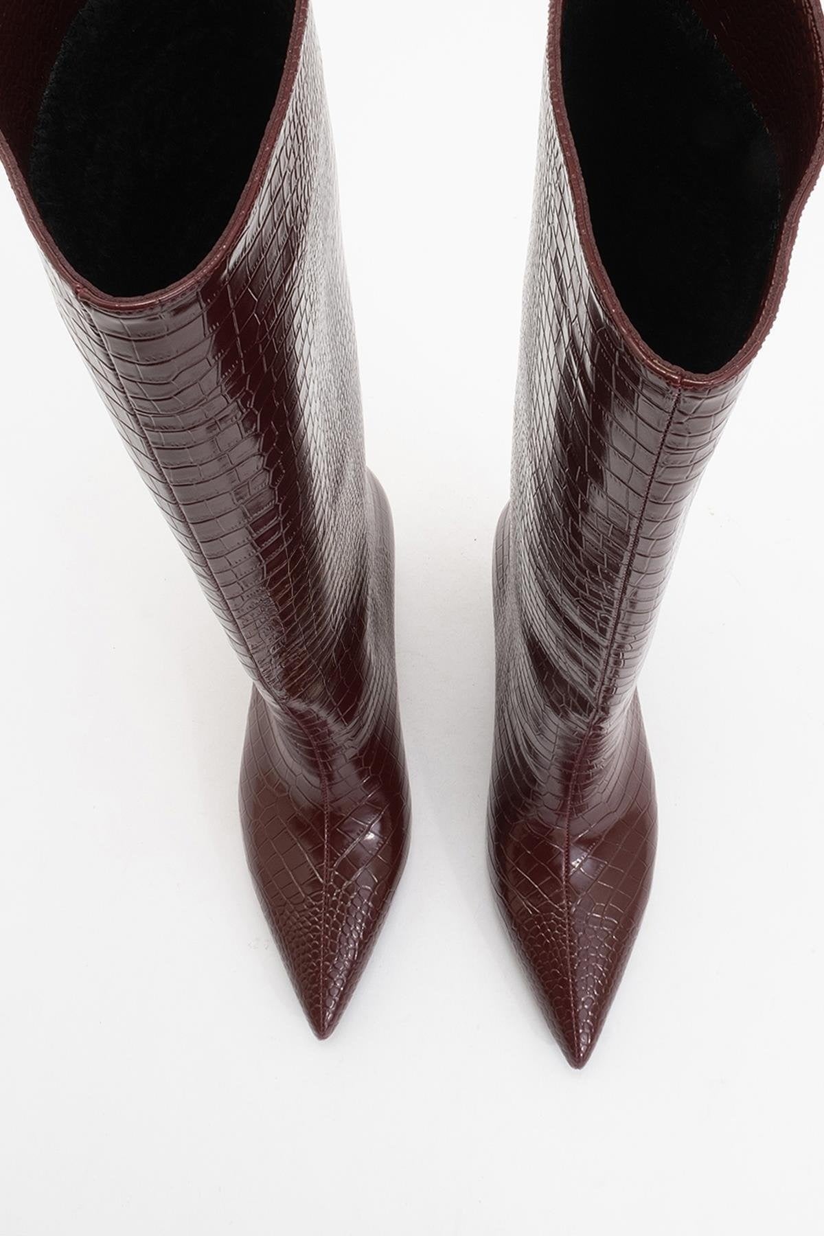 Camila Burgundy Printed Knee High Boot (Women)