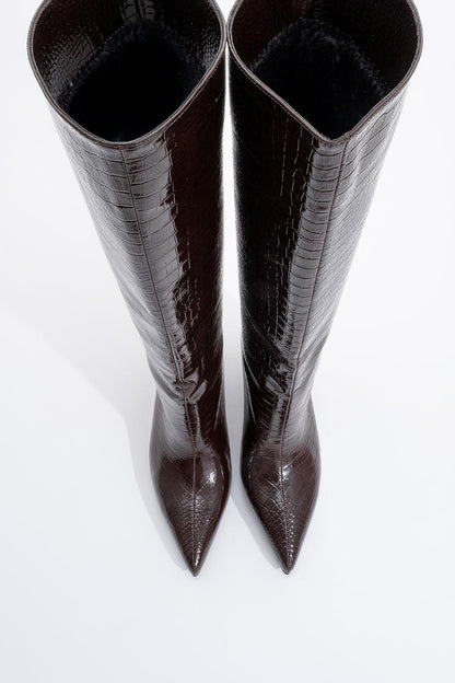 Camila Brown Printed Knee High Boot (Women)